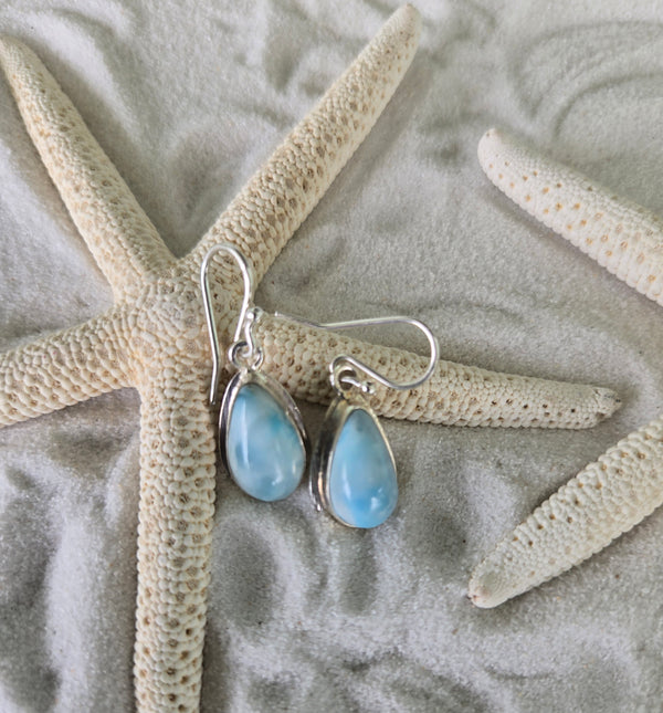 LARIMAR AND STERLING SILVER BIG TEARDROP EARRINGS W/ S/S FRAME - LarimarOcean  