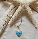 CONCH SHELL or LARIMAR SMALL HEART NECKLACE WITH ITALIAN STERLING SILVER CHAIN - LarimarOcean  