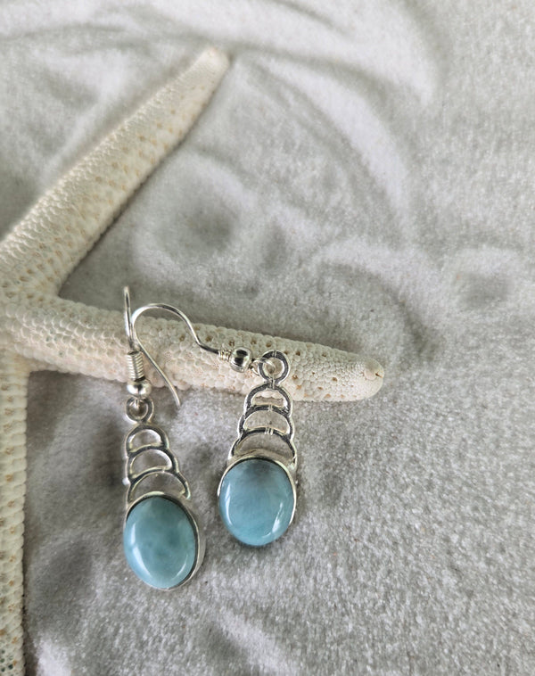 LARIMAR AND STERLING SILVER OVAL Stepside EARRINGS - LarimarOcean  