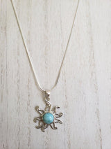 Larimar & Sterling Silver Sun Small Pendant with Italian Sterling Silver Chain - LarimarOcean  