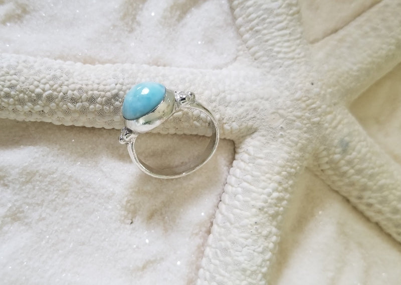 LARIMAR and STERLING SILVER SMALL OVAL SIMPLE RING - LarimarOcean  