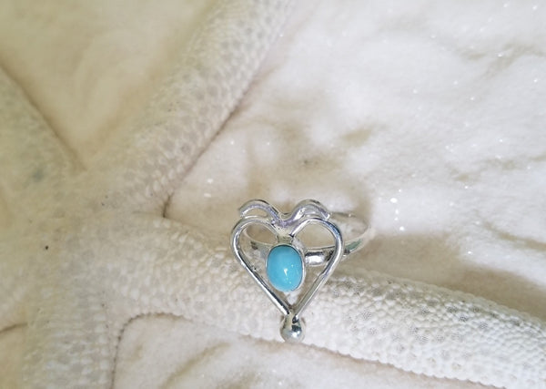 LARIMAR and Sterling Silver decorative Heart Ring - LarimarOcean  