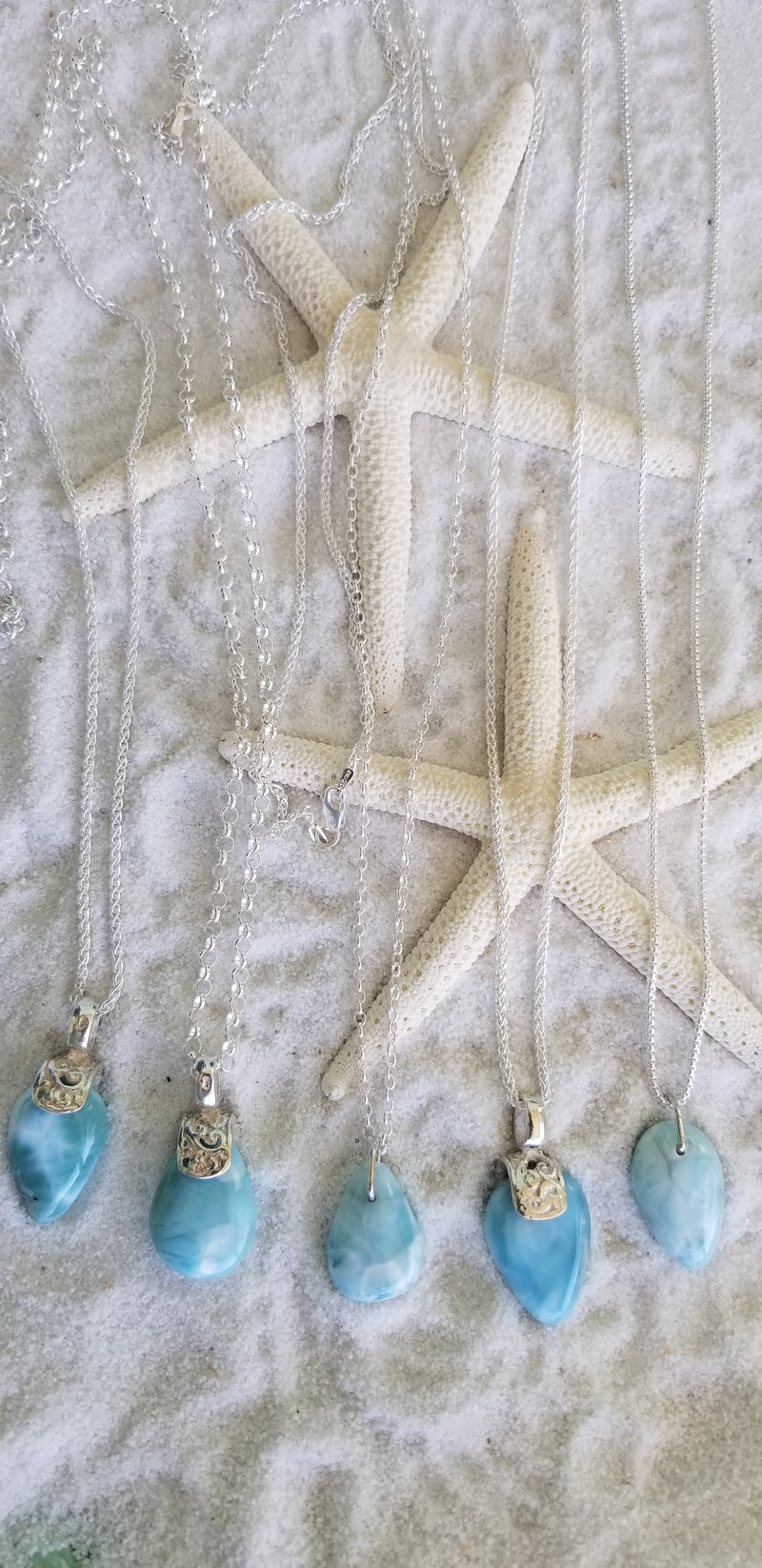 Larimar and Sterling Silver Filigree med. Organic shape (3) Pendant with Italian Sterling Silver Chain - LarimarOcean  