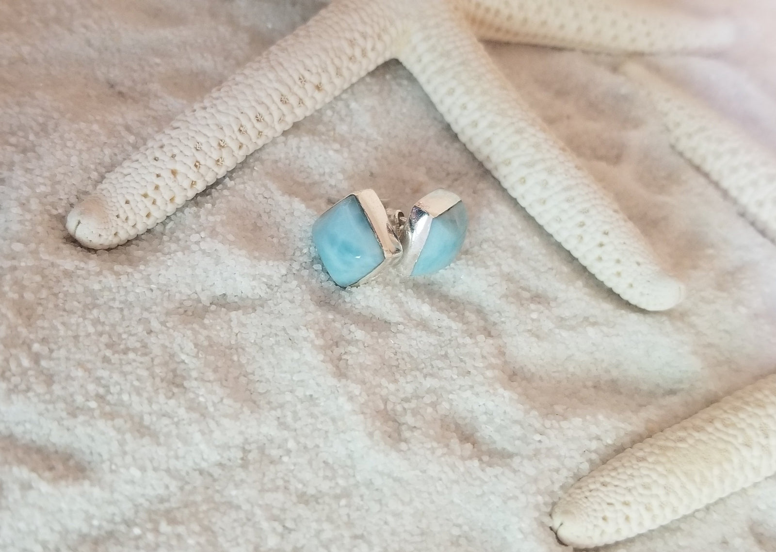 LARIMAR and Sterling Silver small square stud Earrings