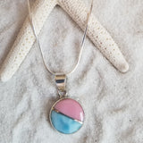 Larimar & Conch Med. round Pendant on an Italian Sterling Silver Chain - LarimarOcean  