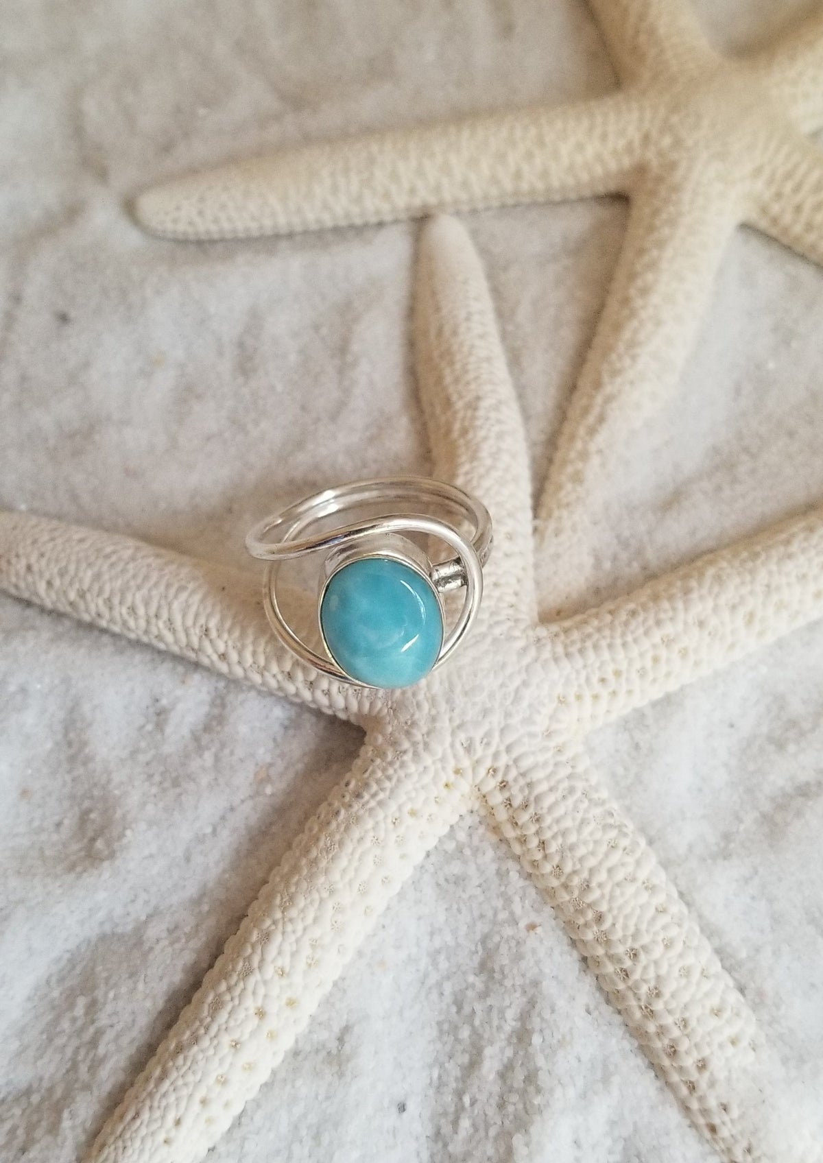 Larimar Stone Ring | Sterling Silver Wrap Around Rings