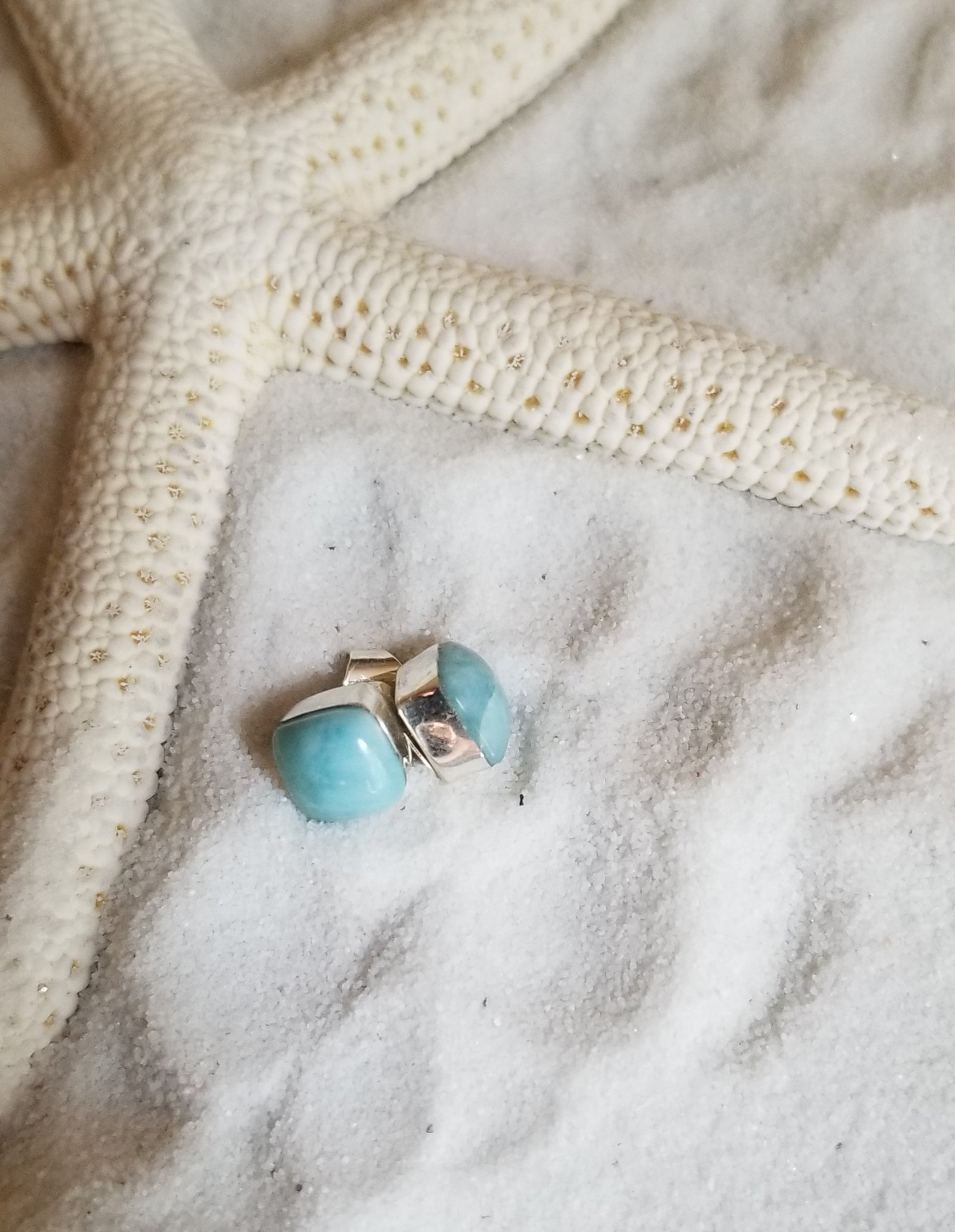 LARIMAR and Sterling Silver small square stud Earrings