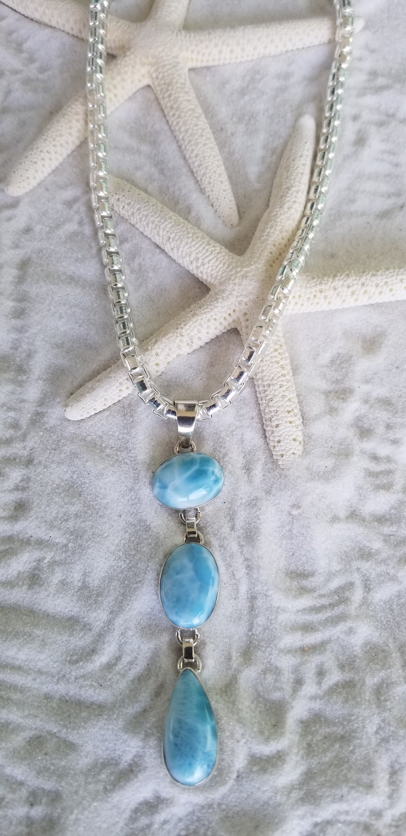 Larimar and Sterling Silver 3-stone Pendant or Larimar and
