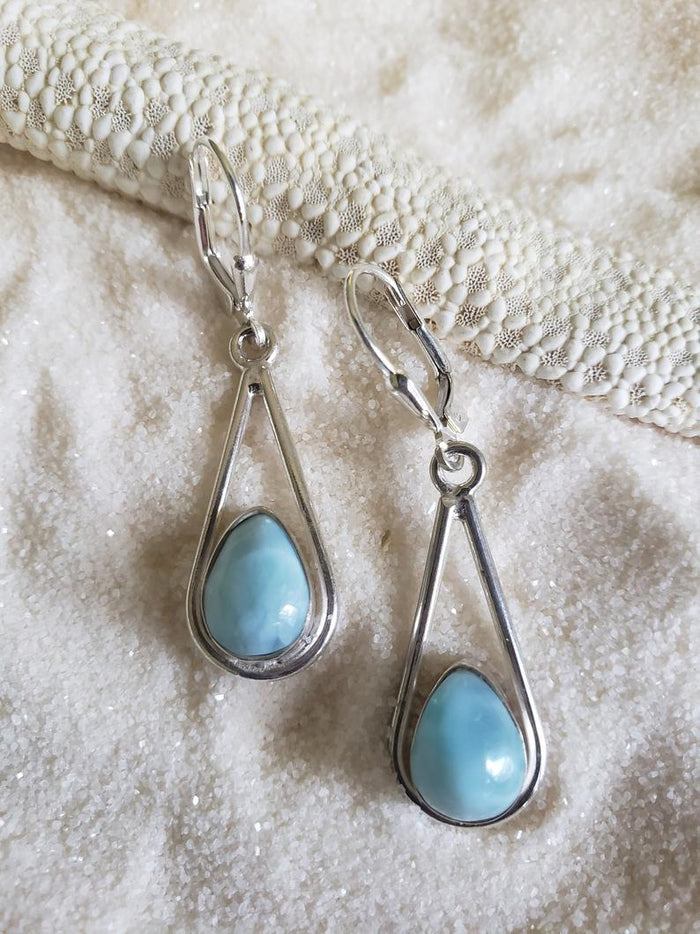 Sterling Larimar Earrings // Oval Teardrop Setting // Larimar Earrings store // 925 Sterling Silver