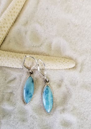 LARIMAR and Sterling Silver Marquise Earrings with Leverbacks - LarimarOcean  