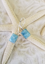 Larimar and Sterling Silver Big Rectangle Earrings with Leverbacks - LarimarOcean  