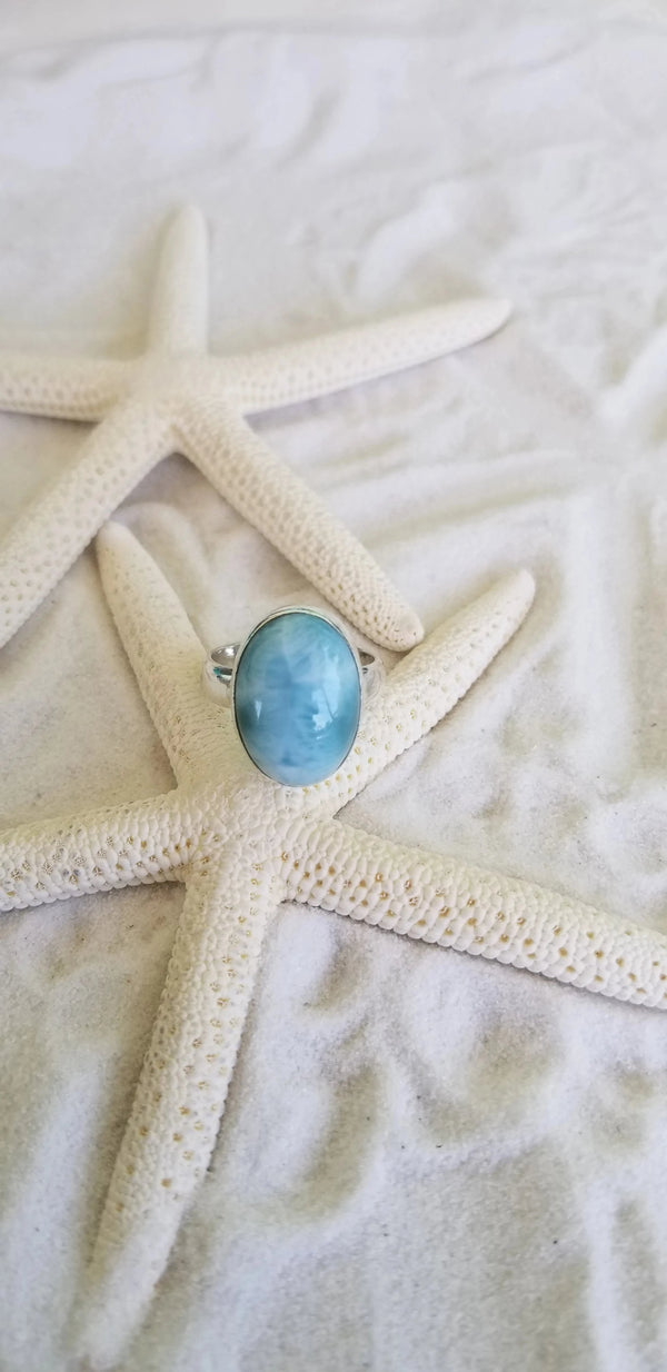 LARIMAR and Sterling Silver North-South Big Oval Ring - LarimarOcean  