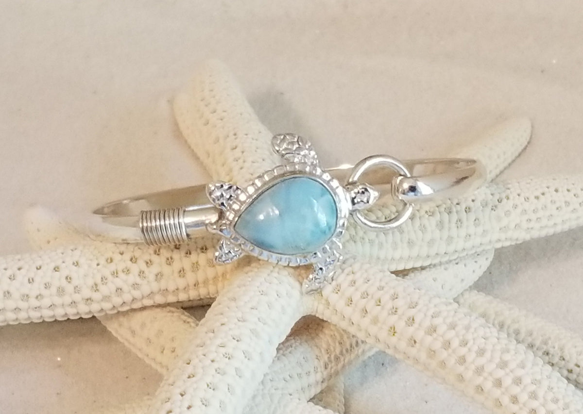 Handmade 925 Sterling Silver Larimar Gemstone Bangle Bracelet, Oval Blue Stone Promise Bangle, Stackable Beauty Theme Jewelry