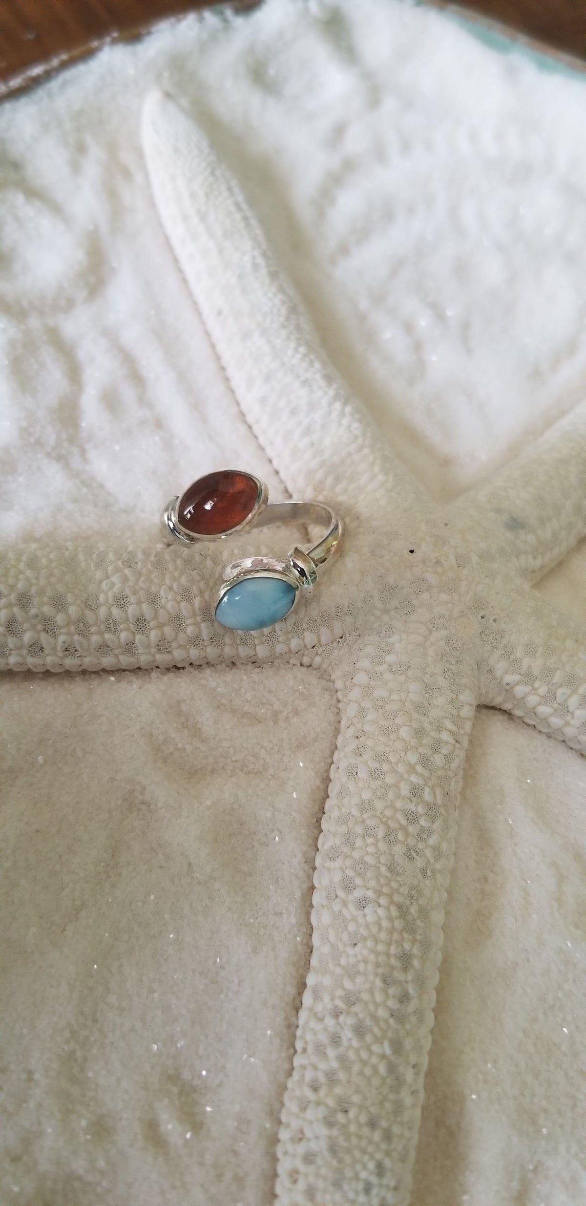 Larimar & Amber & Sterling Silver small round 10-stone Bracelet