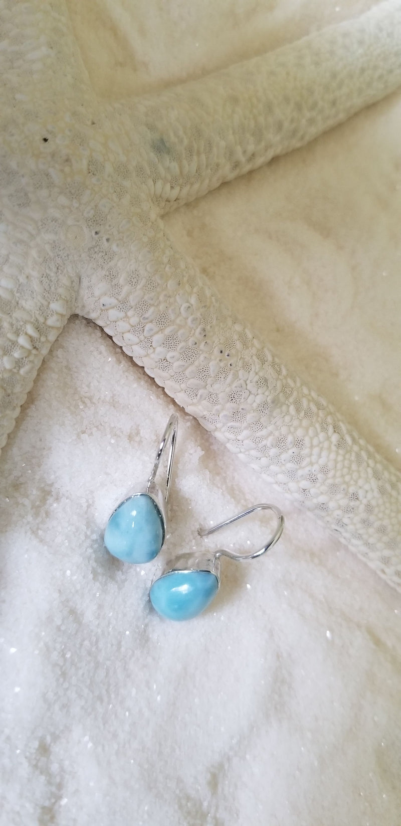 LARIMAR and Sterling Silver small teardrop Earrings with fixed french wires - LarimarOcean  