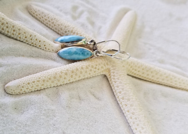 LARIMAR and Sterling Silver Marquise Earrings with Leverbacks - LarimarOcean  