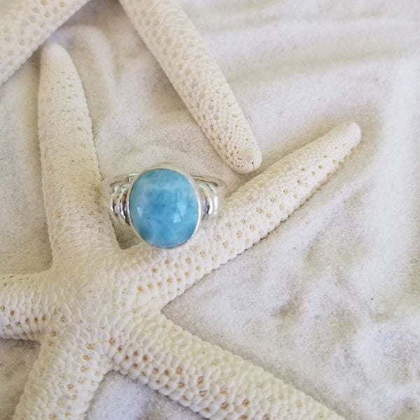 LARIMAR and Sterling Silver Med. Oval 2-wire Ring - LarimarOcean  