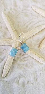Larimar and Sterling Silver Big Rectangle Earrings with Leverbacks - LarimarOcean  