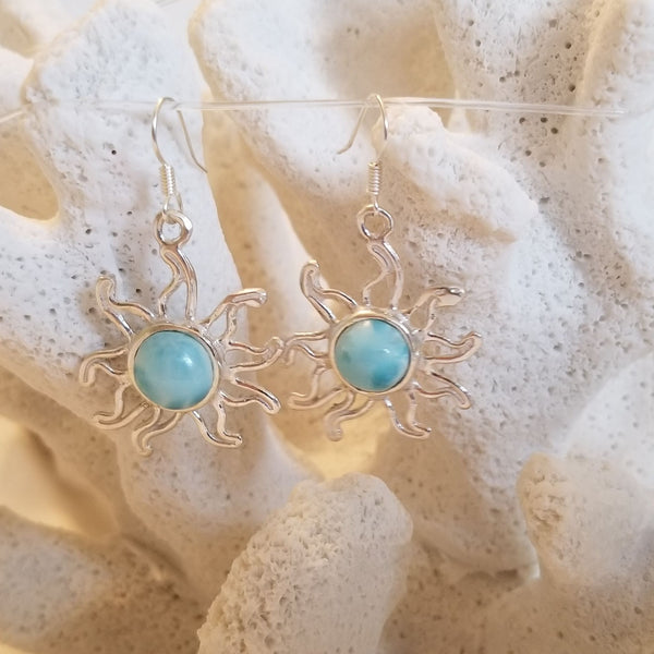 Store Precious Treasures / Dominican Republic Larimar Sterling Silver Sun Earrings