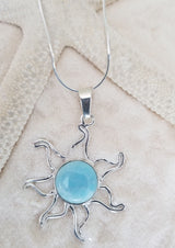 Larimar & Sterling Silver Sun LG Pendant and ITALIAN Sterling Silver Chain - LarimarOcean  