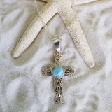 Larimar Filligree Sterling Silver Cross with Italian Sterling Silver 8sided snake Chain - LarimarOcean  