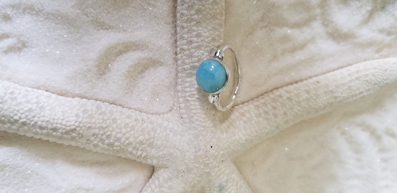 LARIMAR and Sterling Silver round simple 1-wire Ring - LarimarOcean  