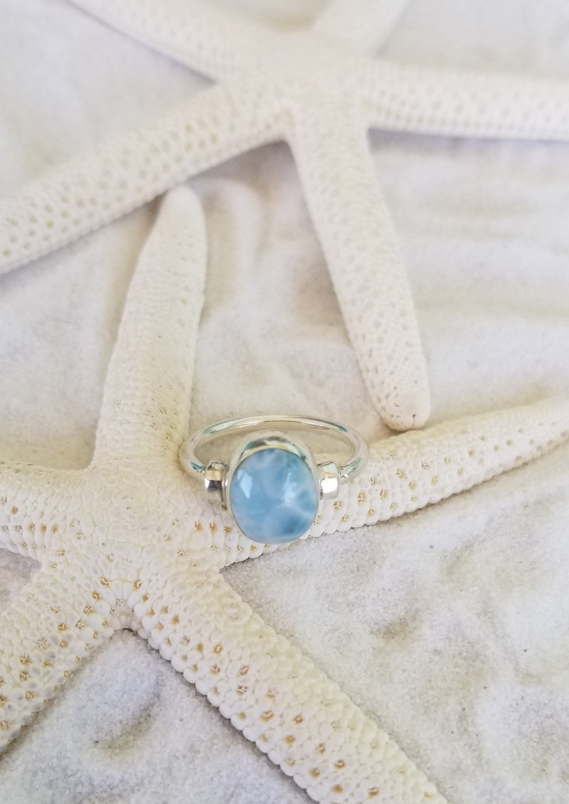 LARIMAR and Sterling Silver North-South small Oval 1-wire Ring - LarimarOcean  