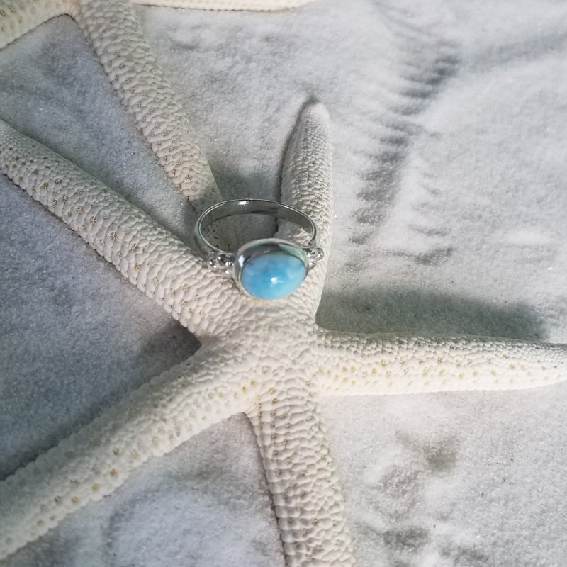 LARIMAR and STERLING SILVER SMALL OVAL SIMPLE RING - LarimarOcean  